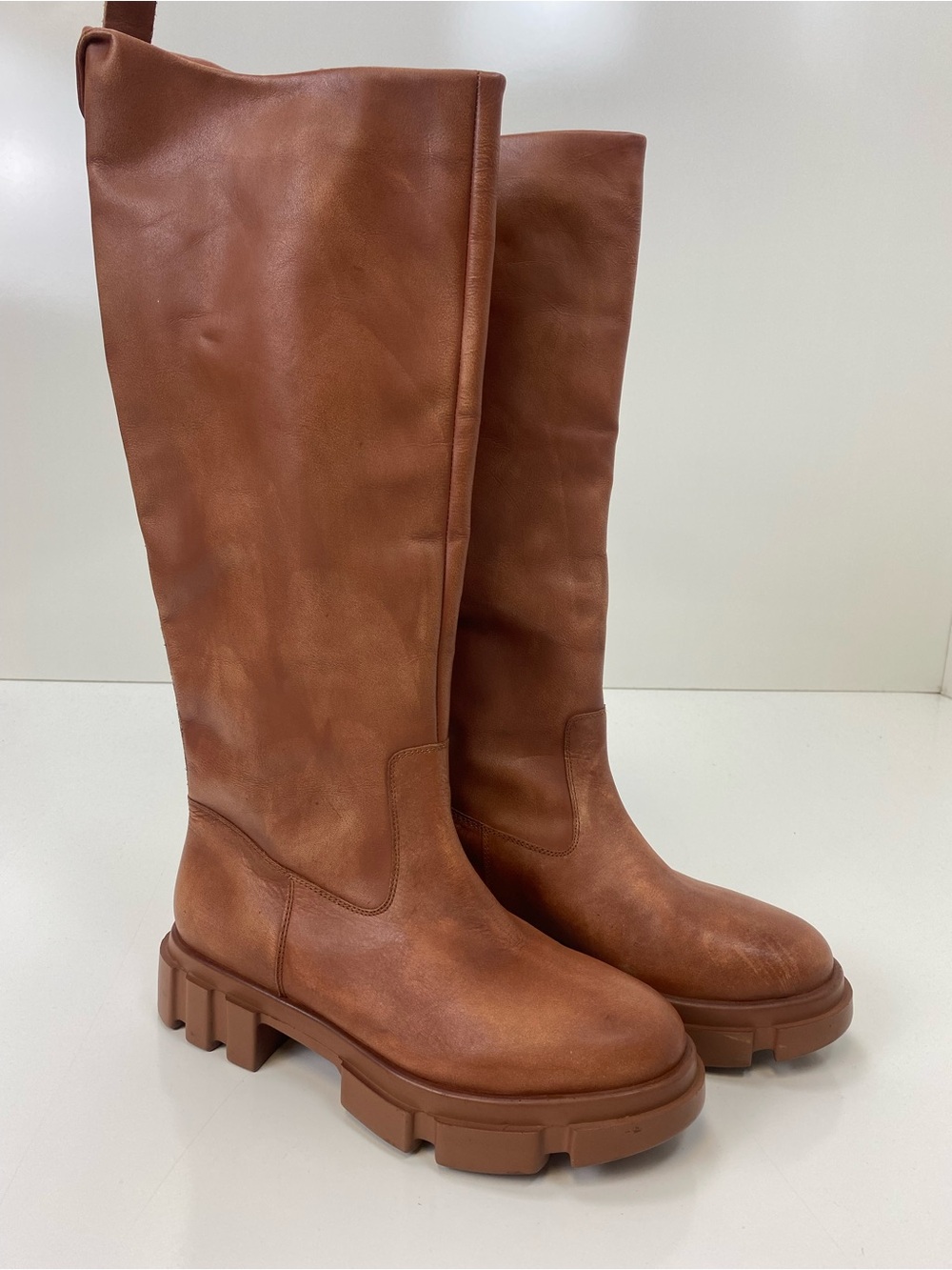 Free People Tall Chunky Lug-Sole Over-the-Knee Boots - Cognac Brown